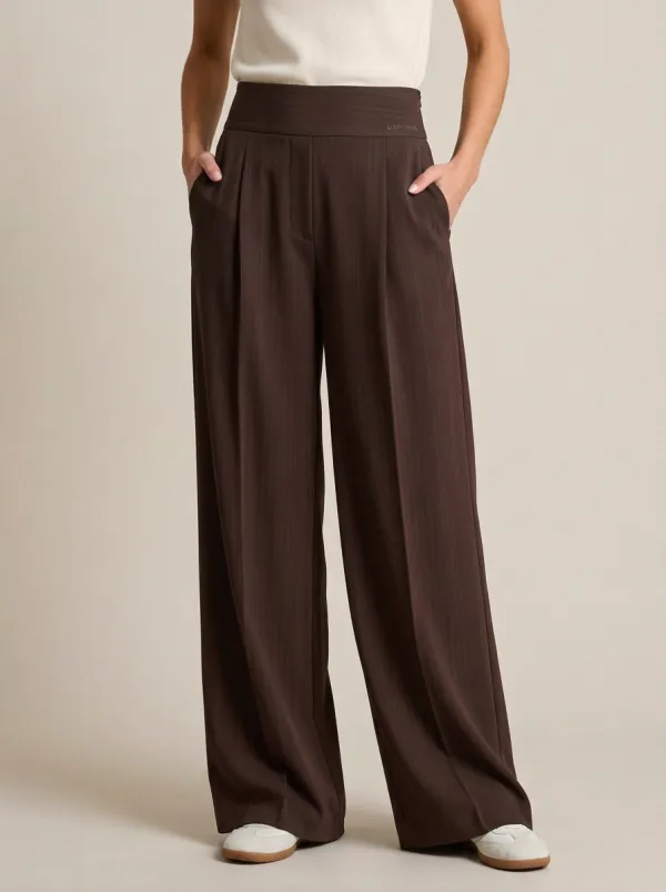 Relaxed Wide-Leg Pinstripe Printed Women's Wide-Leg Pants