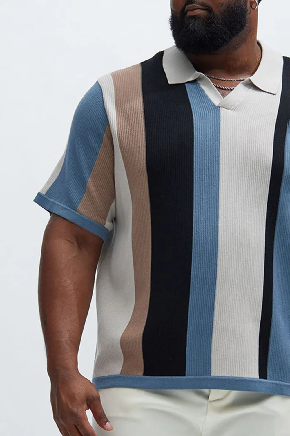 Striped Knit Short Sleeve Polo