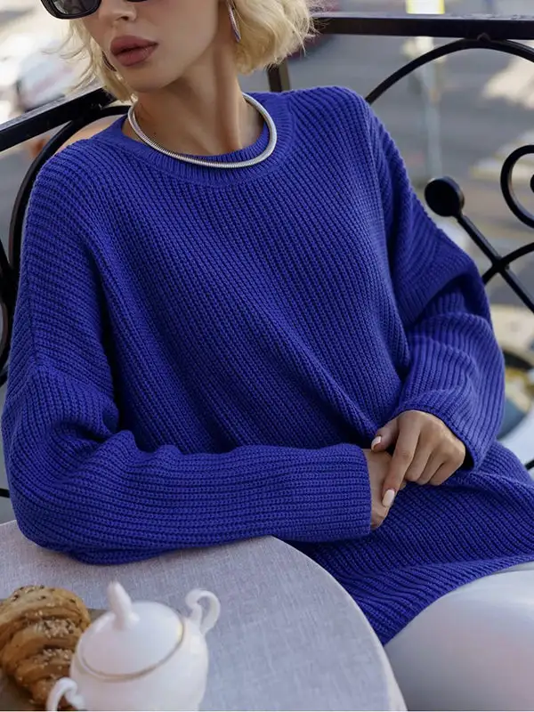 Paneled Round Neck Long Sleeve Relaxed Fit Relaxed Shape Sweater