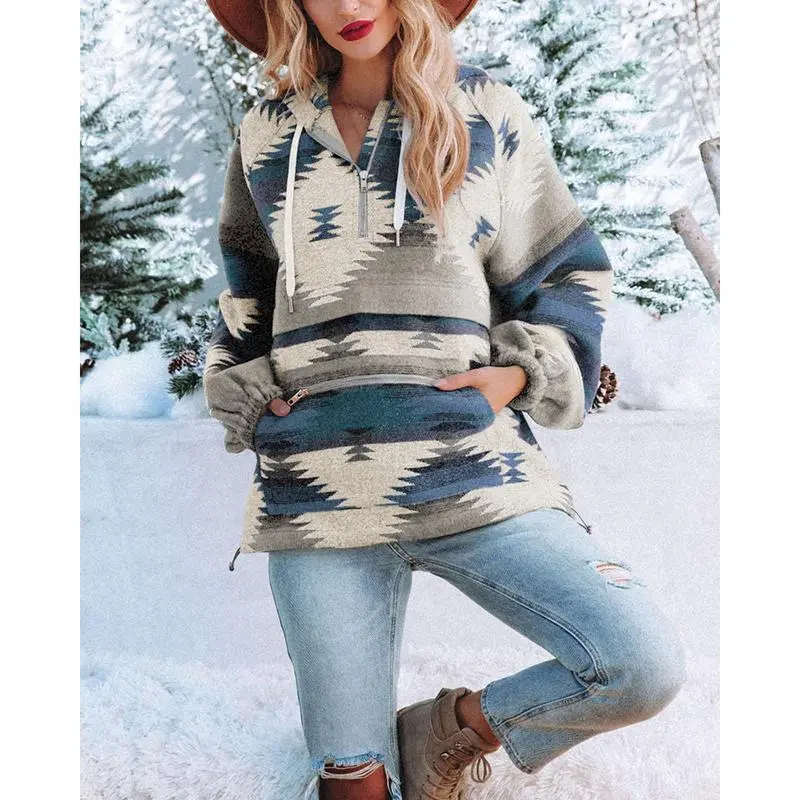 🧶 Women’s Oversized Aztec Zip Up Hoodie – Cozy, Chic & Effortlessly Cool