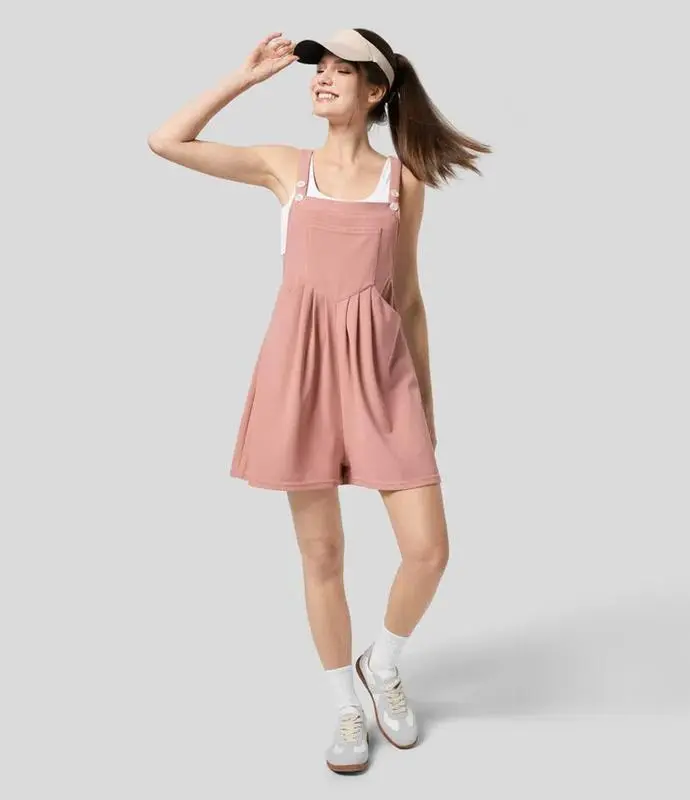 5-pack Adjustable Strap Button Multiple Pockets Plicated Waffle Casual Overalls