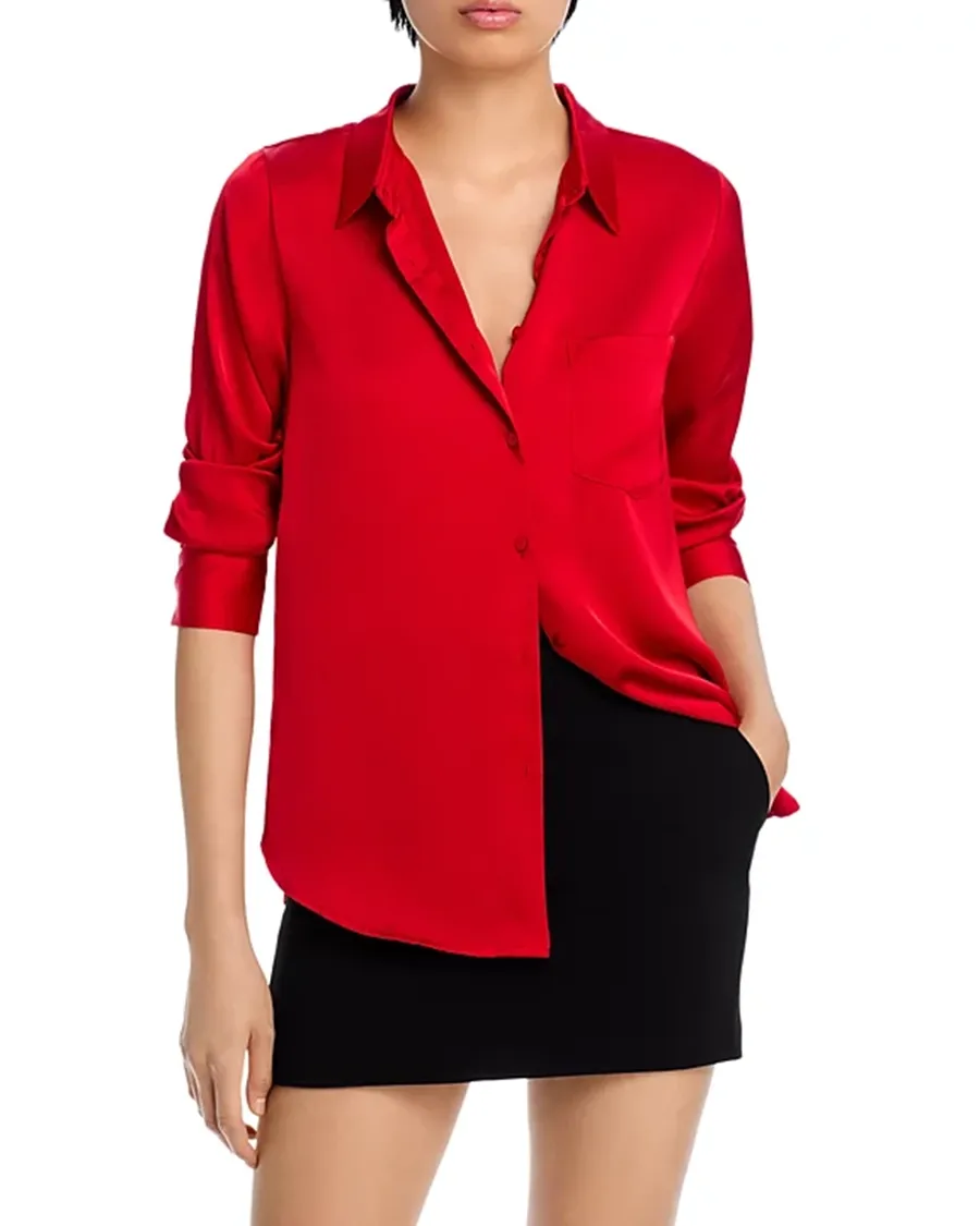 Lapel Satin Button Front Blouse