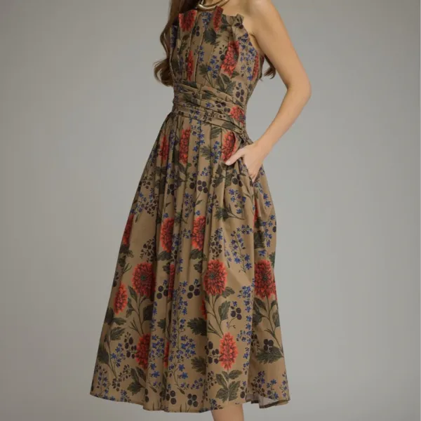 Strapless Floral Midi Dress