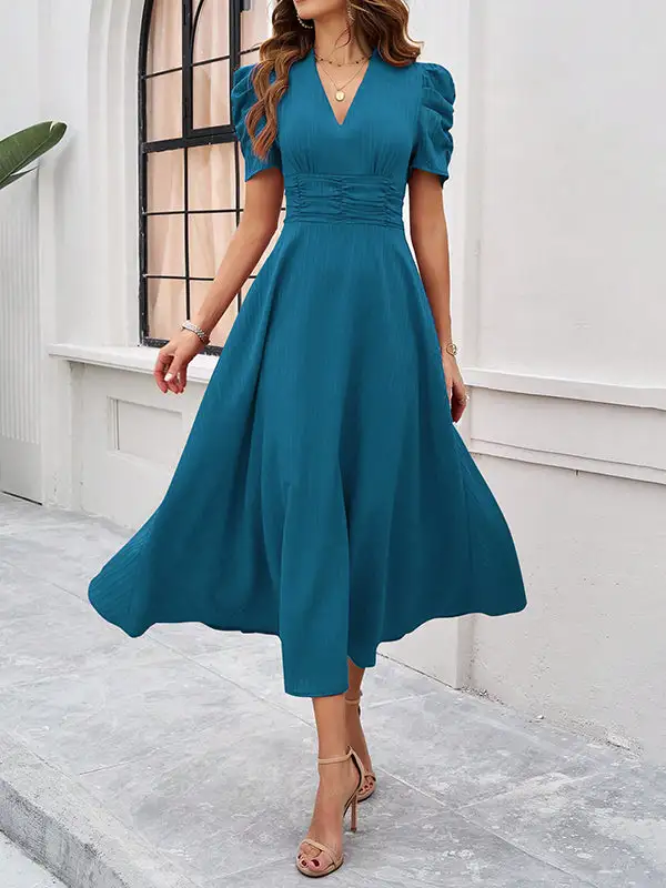 High Zipper Pleated Neck Maxi Dress