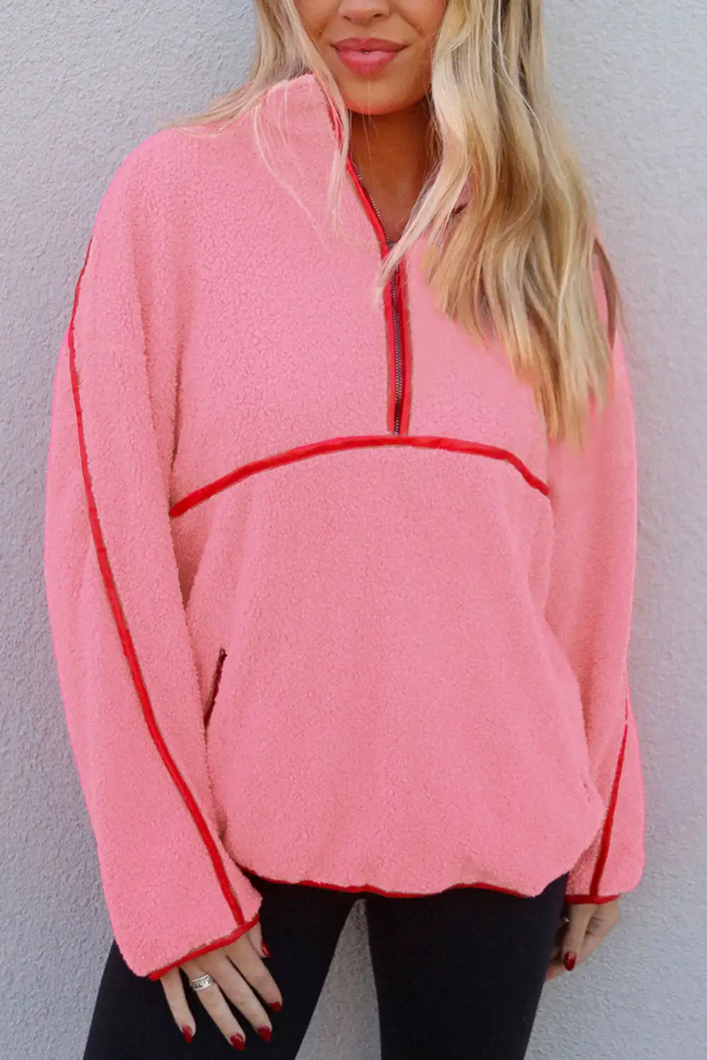 Sherpa Pocket Detail Zip Detail Zip Pullover Sweatshirt