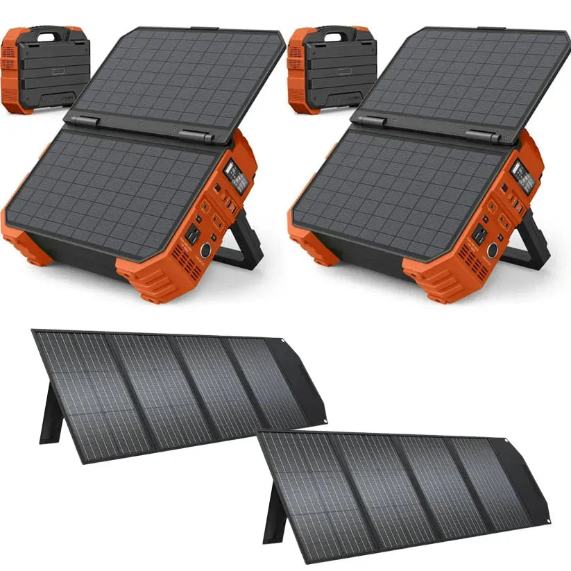 Orange portable power station with external solar panels