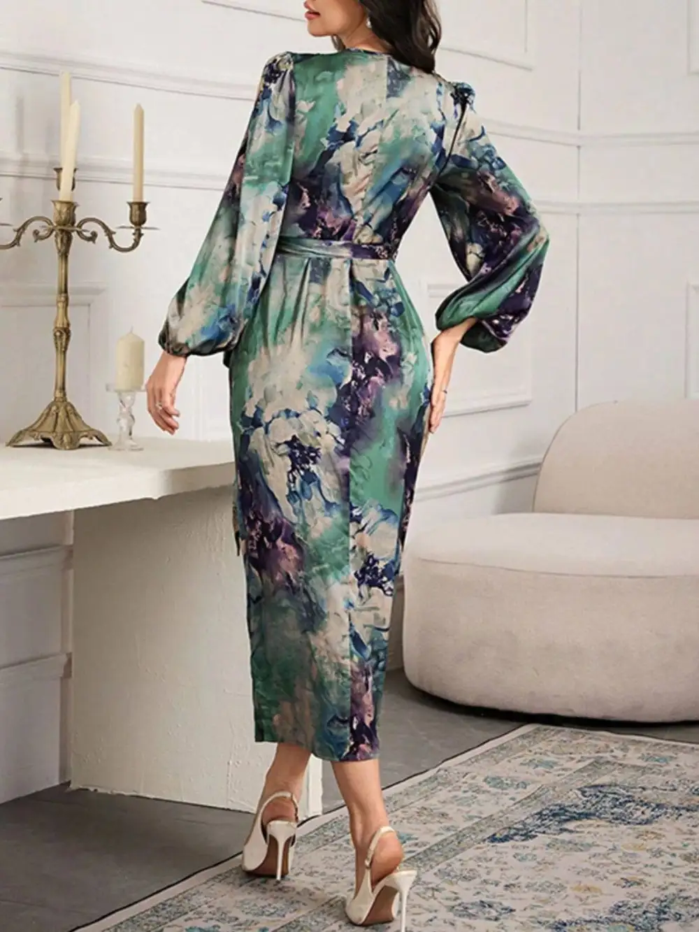 Printed Tie Waist Dress Casual