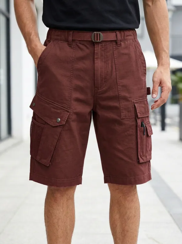 Men's Tactical Outdoor Multi-Pocket Belted Cargo Shorts