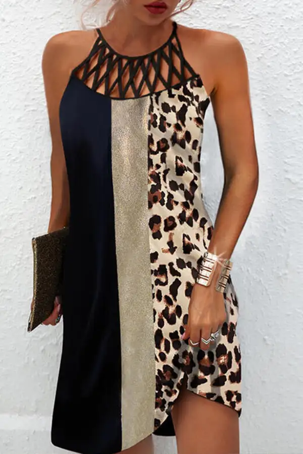 Printed Mesh Sleeveless Casual Dress