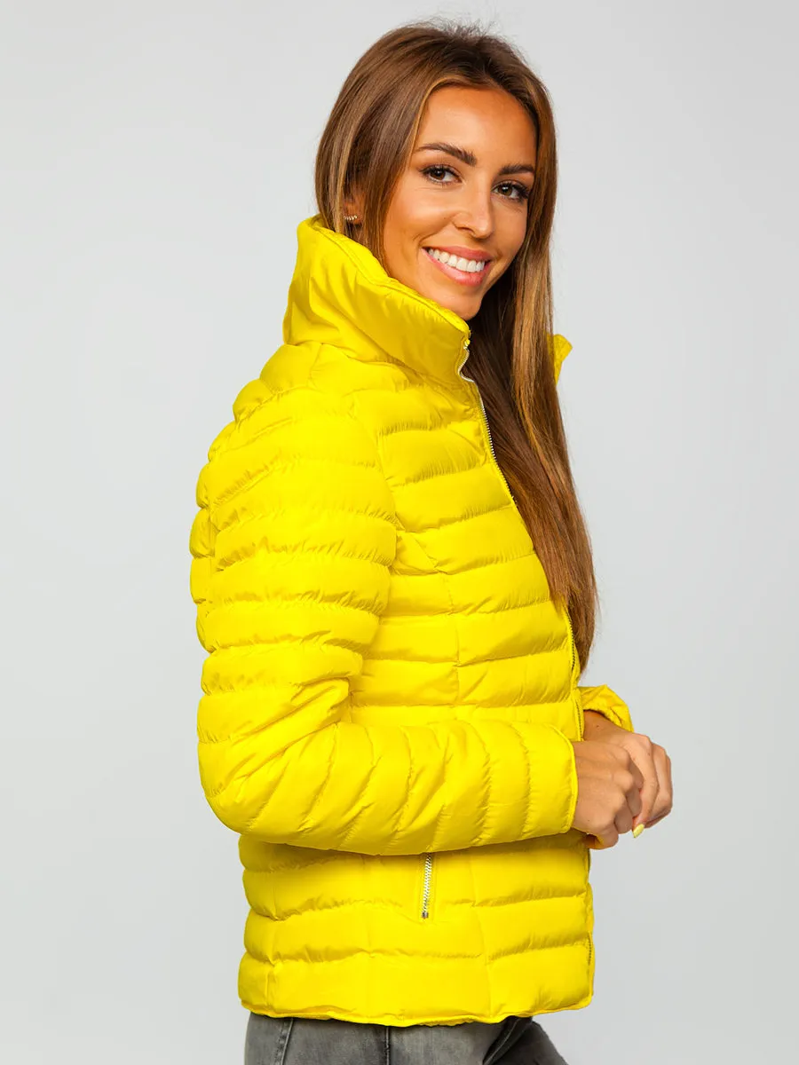 Women's Yellow Quilted Winter Jacket Without Hood