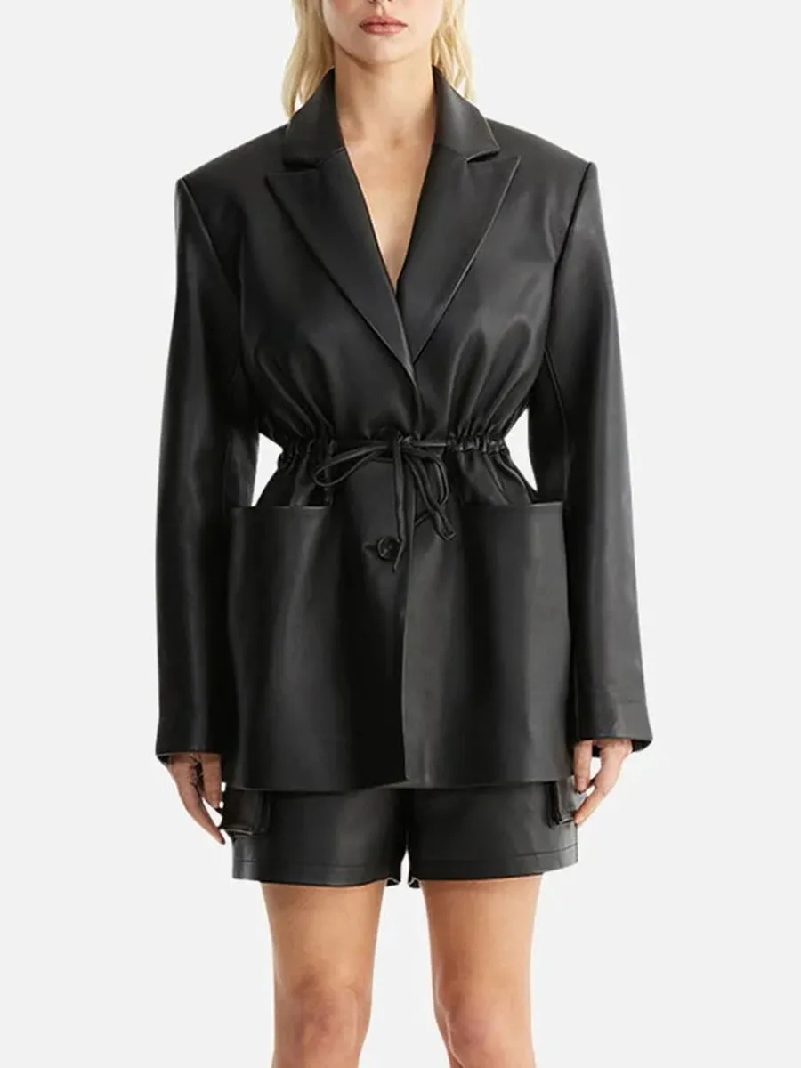 LEATHER LAPEL BLAZER