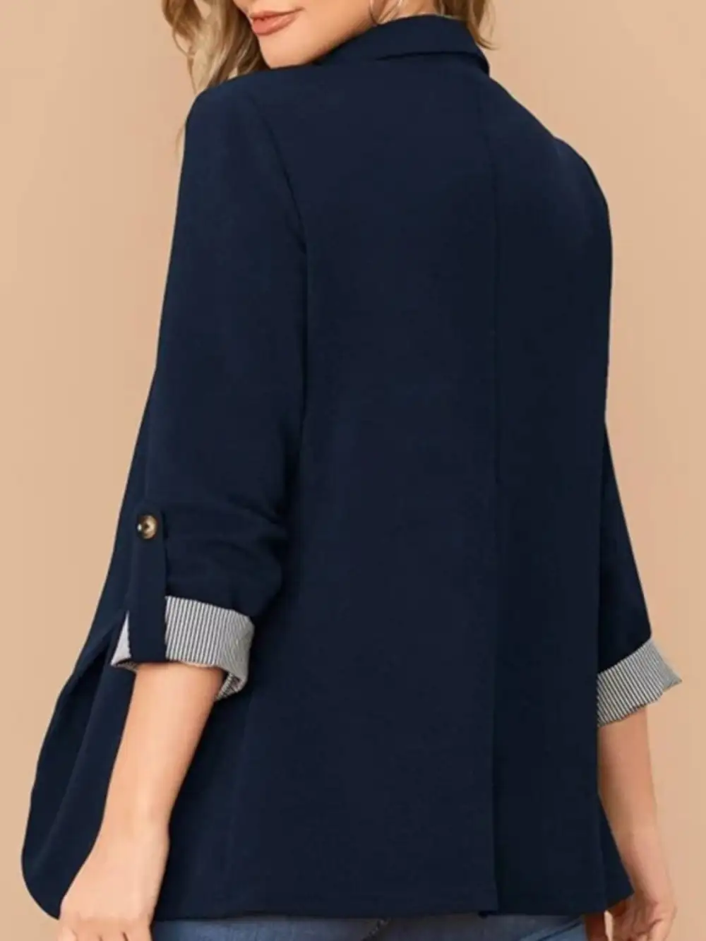 Lapel Collar Roll Tab Sleeve Blazer