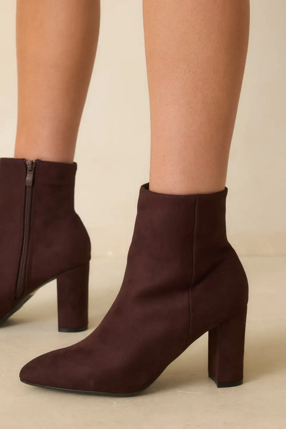 Faux Suede Pointed Toe Block Heel Ankle Boots