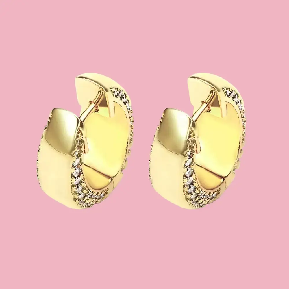 Zirconia Oval Chunky Hoop Earrings
