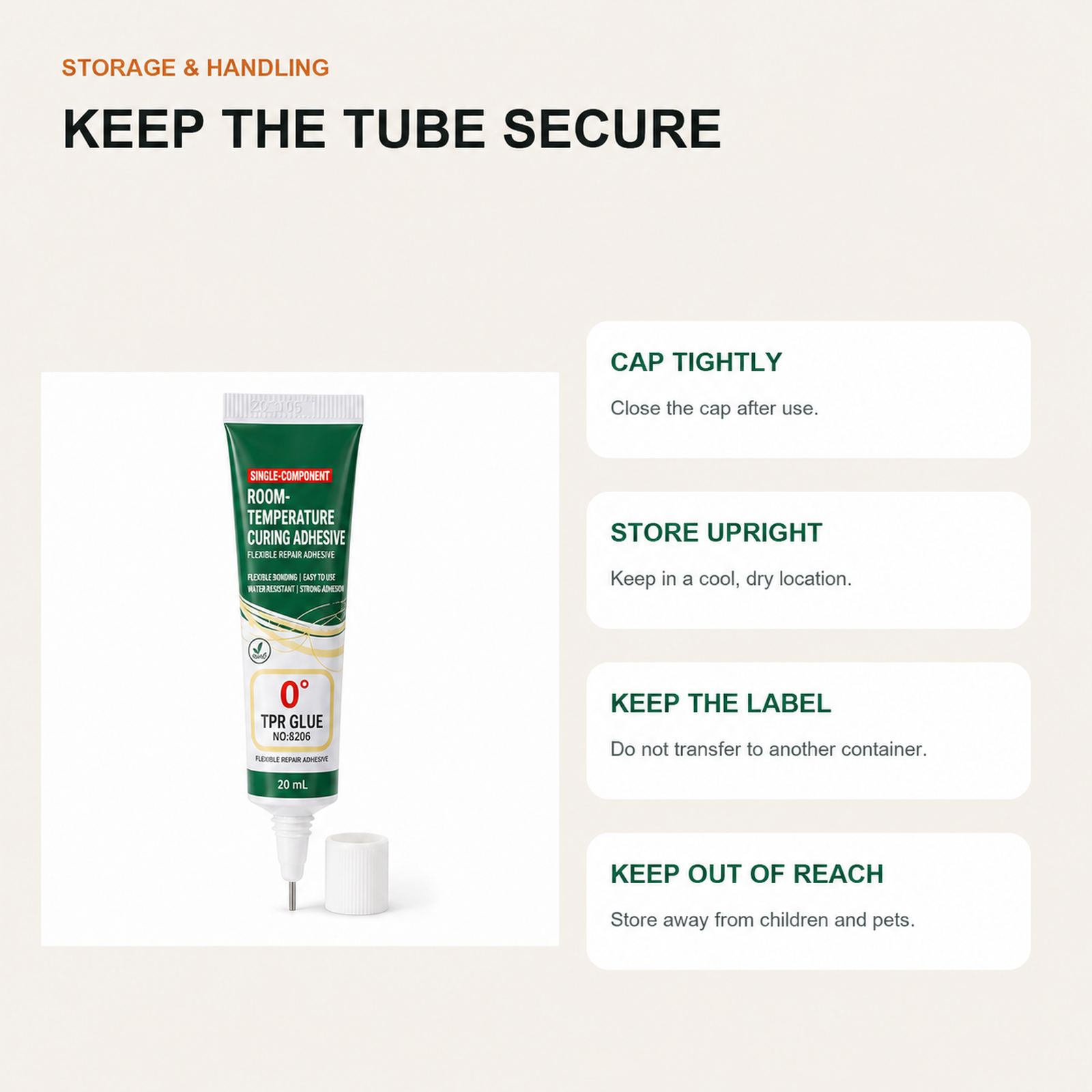 20 mL Flexible Repair Adhesive - 1, 2, 3, 5 or 10 Tubes - Storage and Handling