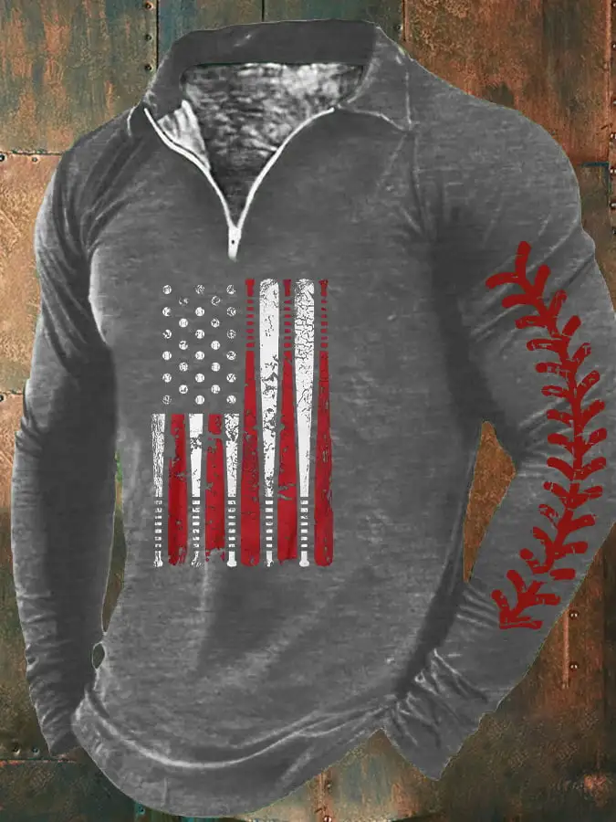 Men's USA Baseball Print Zip Collar Top