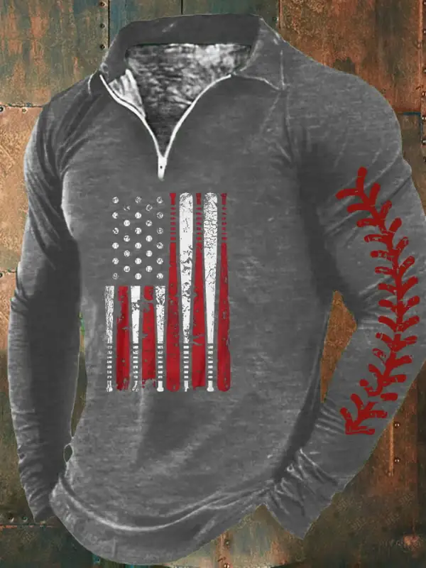 Men's USA Baseball Print Zip Collar Top