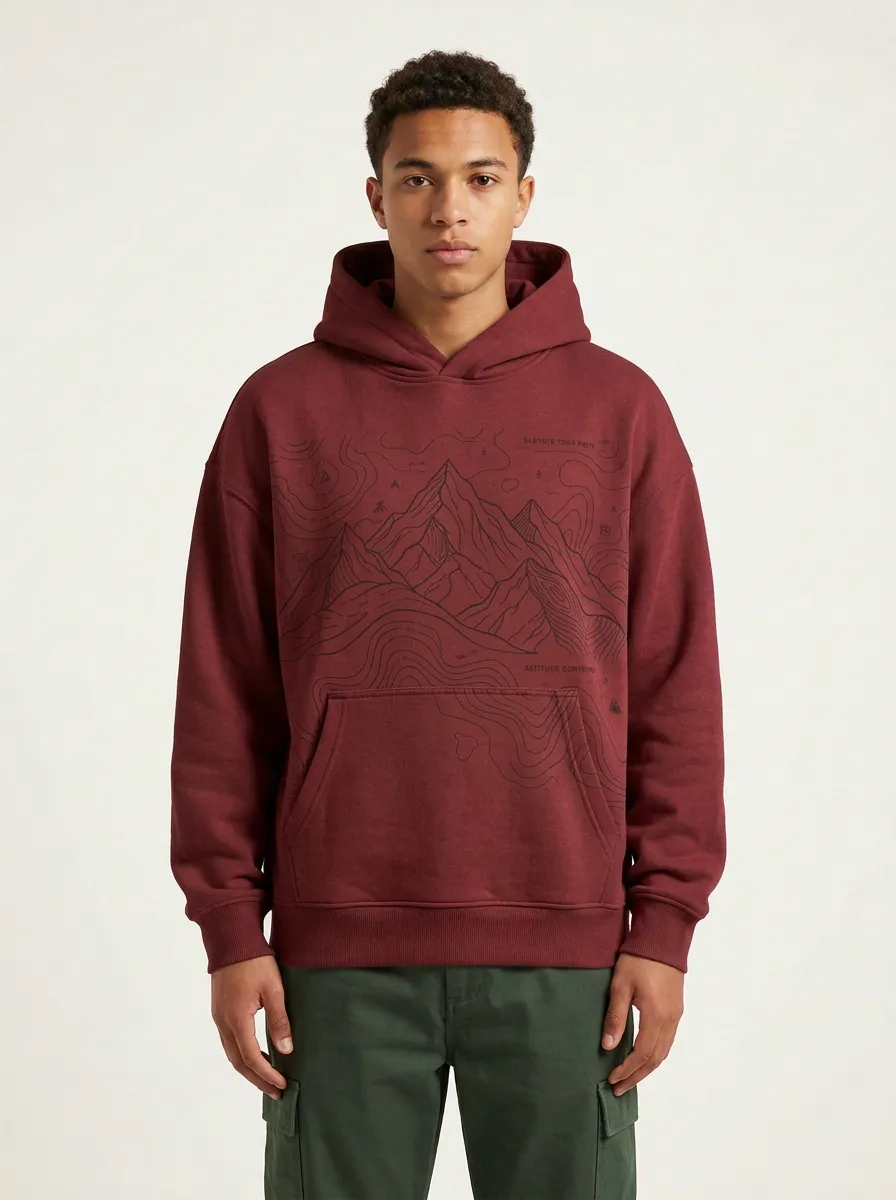 Men's Hiking Outdoor Explorer Mountain Topographic Graphic Hoodie