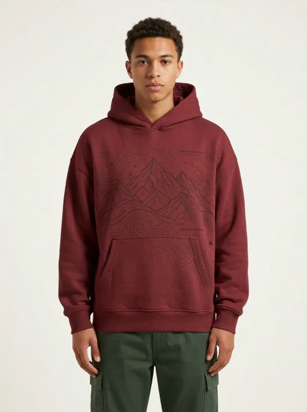 Men's Hiking Outdoor Explorer Mountain Topographic Graphic Hoodie