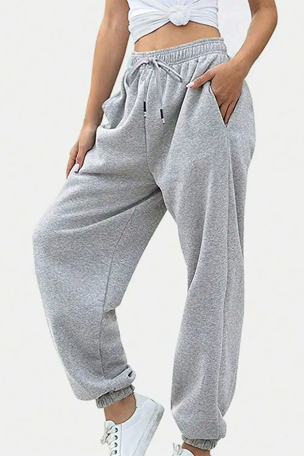 Relaxed Elastic-Waist Pocketed Jogger Pants