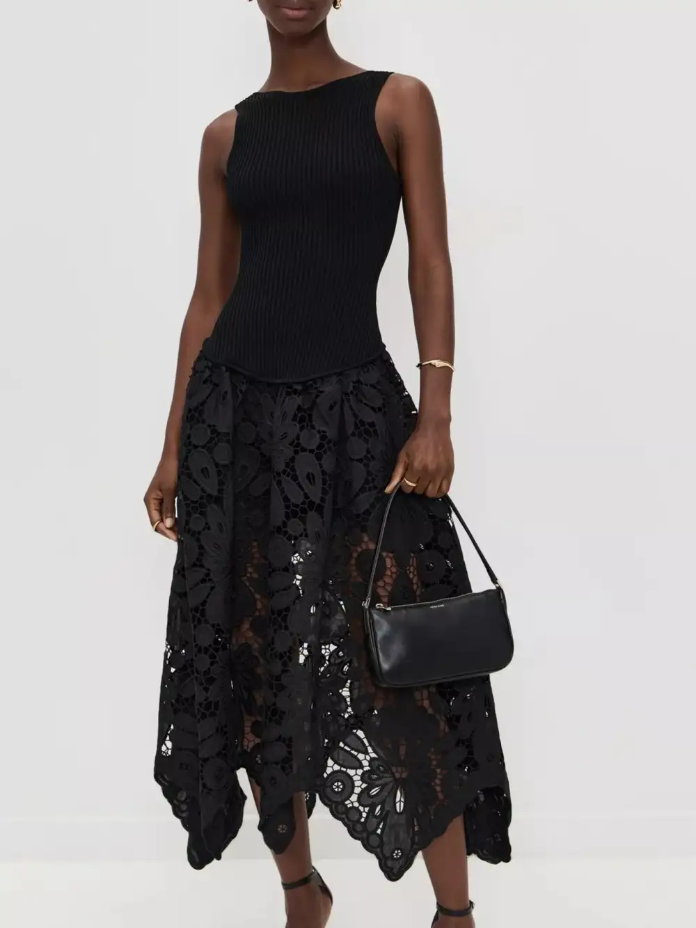 Ribbed Crochet Sleeveless Midi Dress
