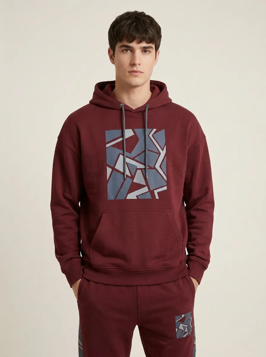 Men's Charcoal Geometric Graphic Hoodie and Jogger Set