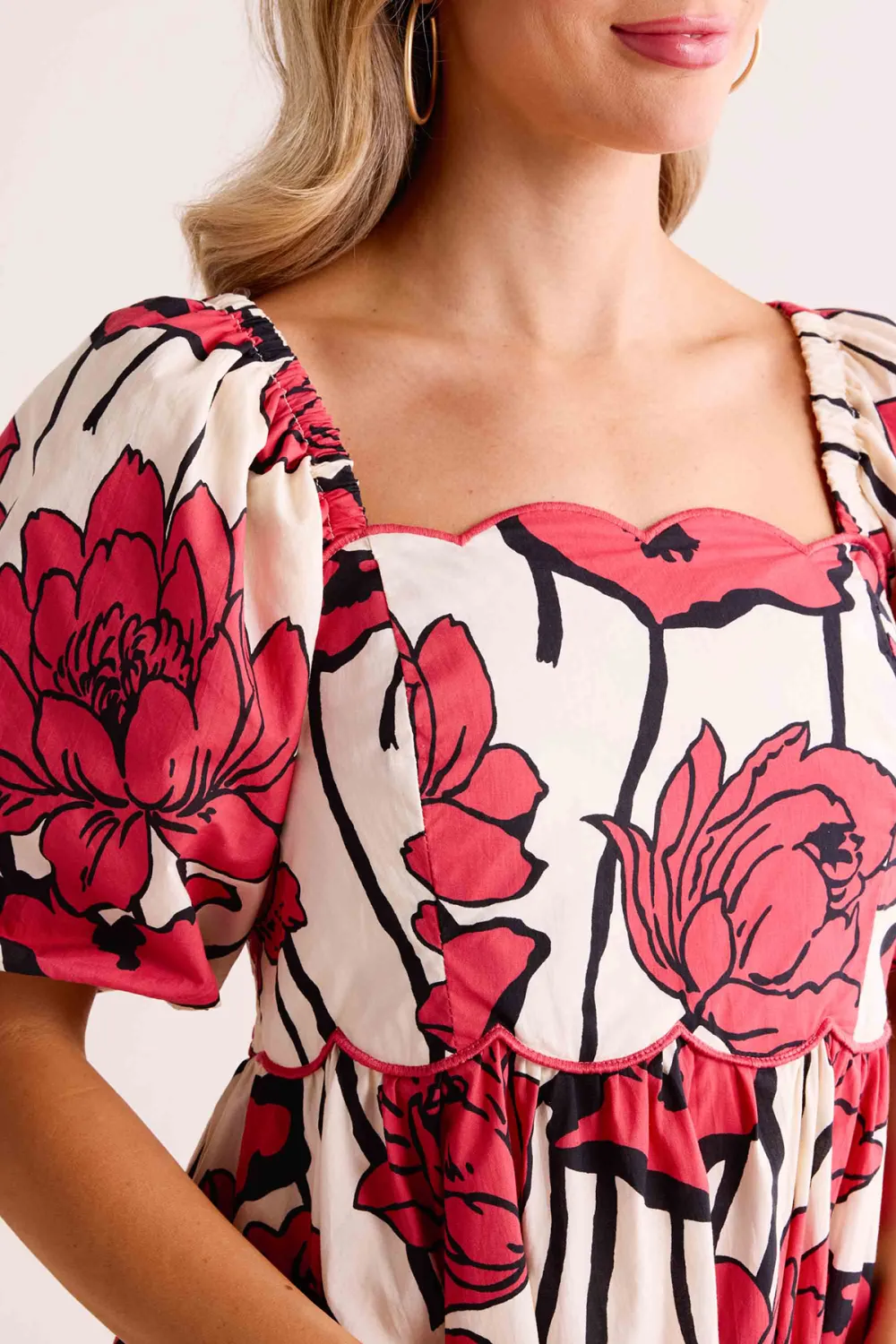 Floral Print Square Neck Puff Sleeve Dress