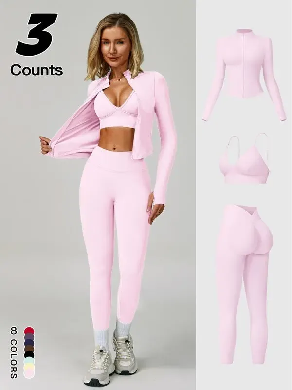 🔥Women's Yoga 3-Piece Jacket Leggings Set🔥8-Pack - All Colors Included, Only $24