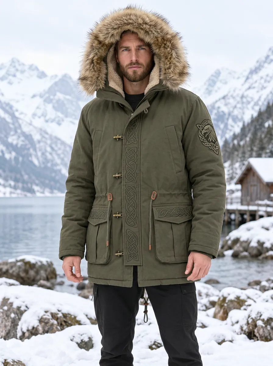 Men's Eagle Celtic Knot Toggle Hooded Parka