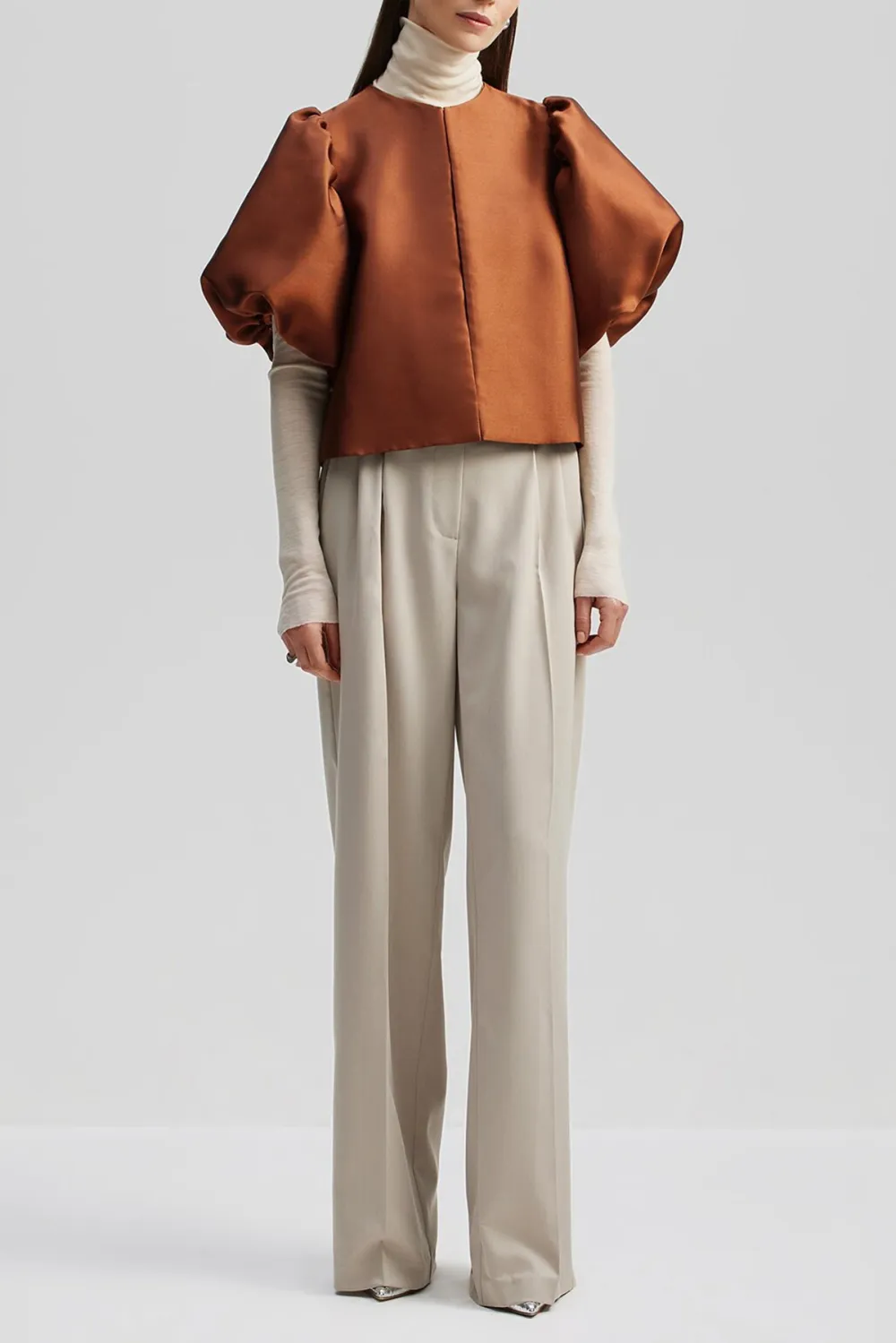 Puff Sleeve Scarf Neck Blouse