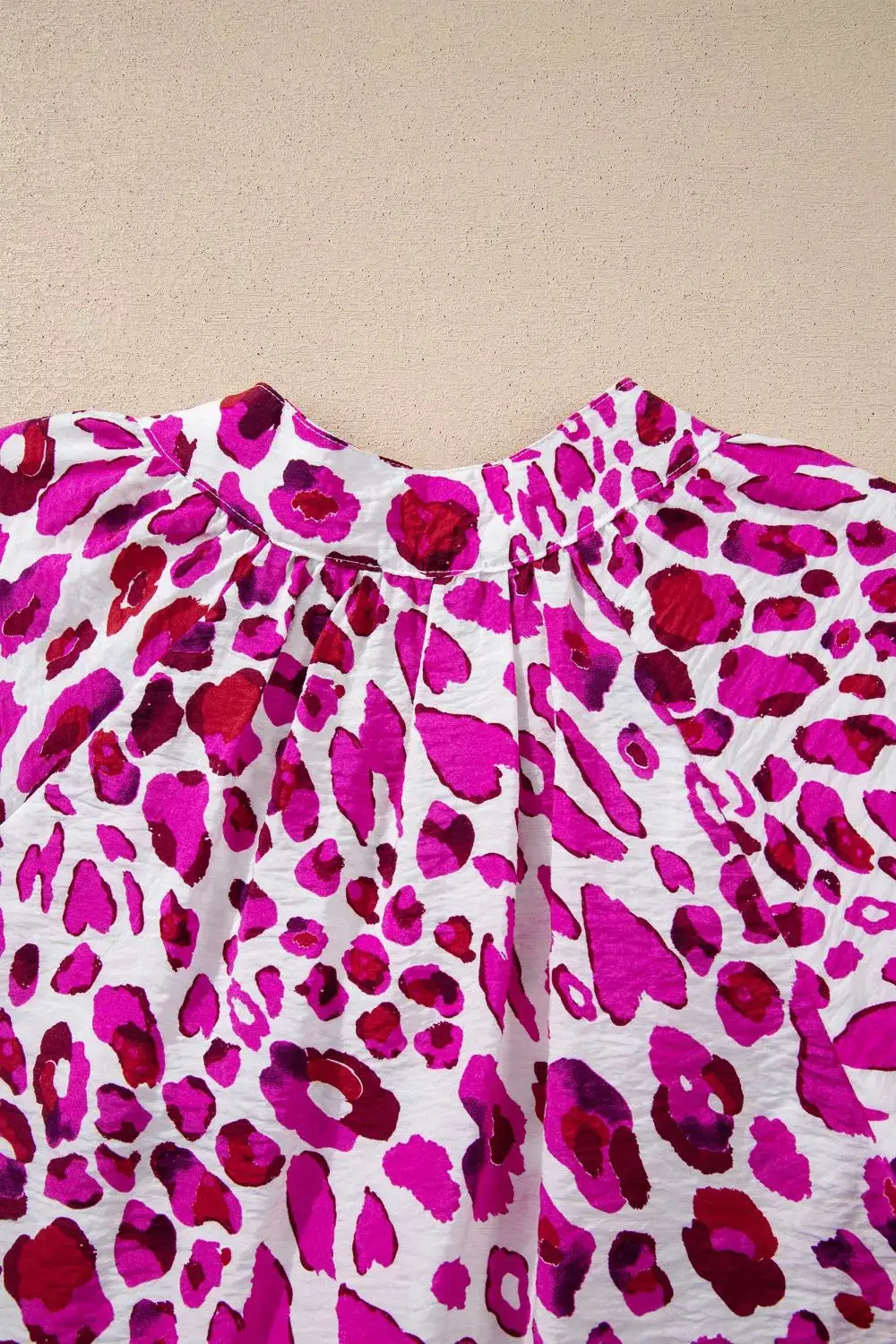 Leopard Print V Neck Puffy Half Sleeve