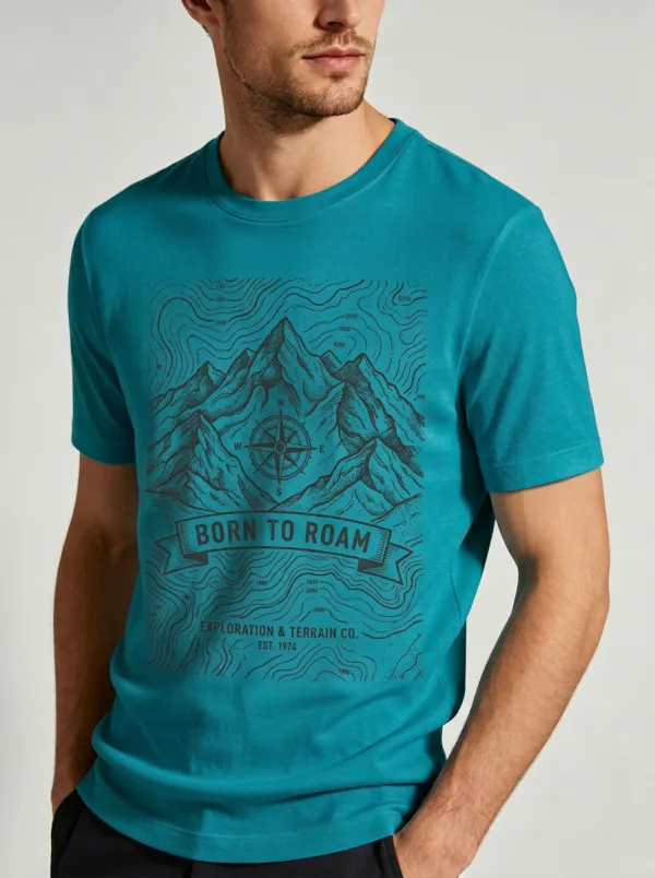 Men's Crewneck Outdoor Trek Outdoor Adventure Mountain Compass Graphic T-Shirt