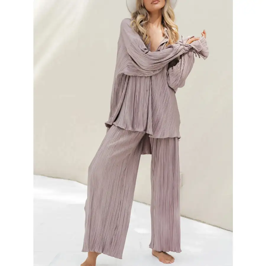 Button Up Long Sleeve Top and Pants Set