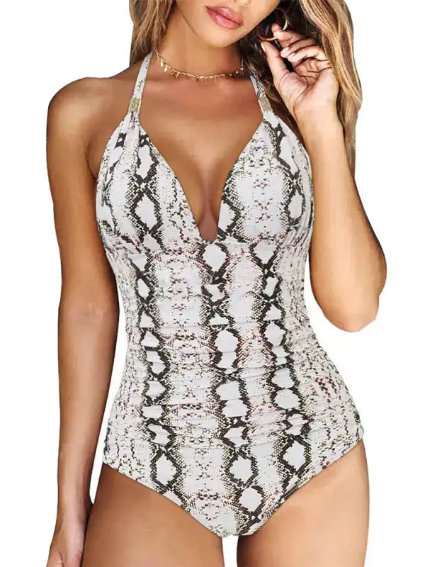 Modest Halter Backless One Piece Swimsuit