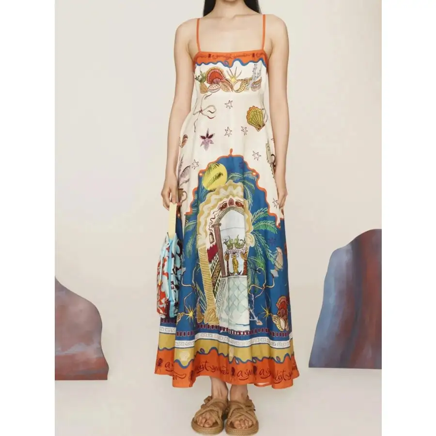 Relaxed Printed Square Neck Maxi Cami Dress