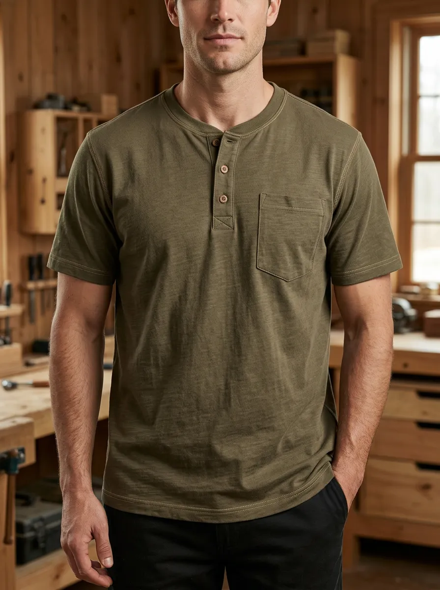 Men's Utility T-Shirt with Reinforced Seams and Chest Pocket