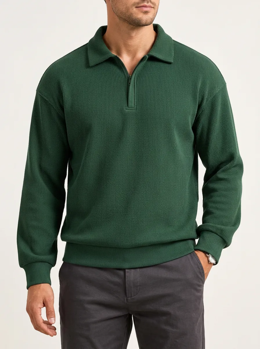 Half-Zip Pullover in a Unfussy Waffle Knit Style