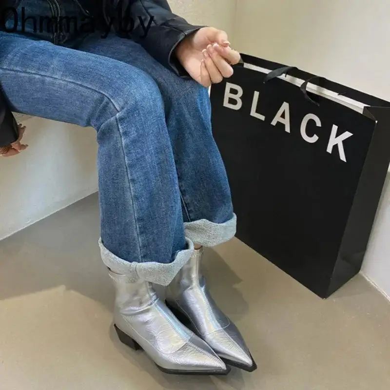 Leather Cowboy Pointed-Toe Knee-High Boots