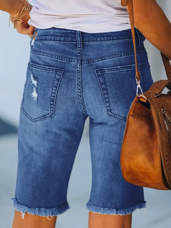 Mid Rise Ripped Elastic Waist Denim Jeans