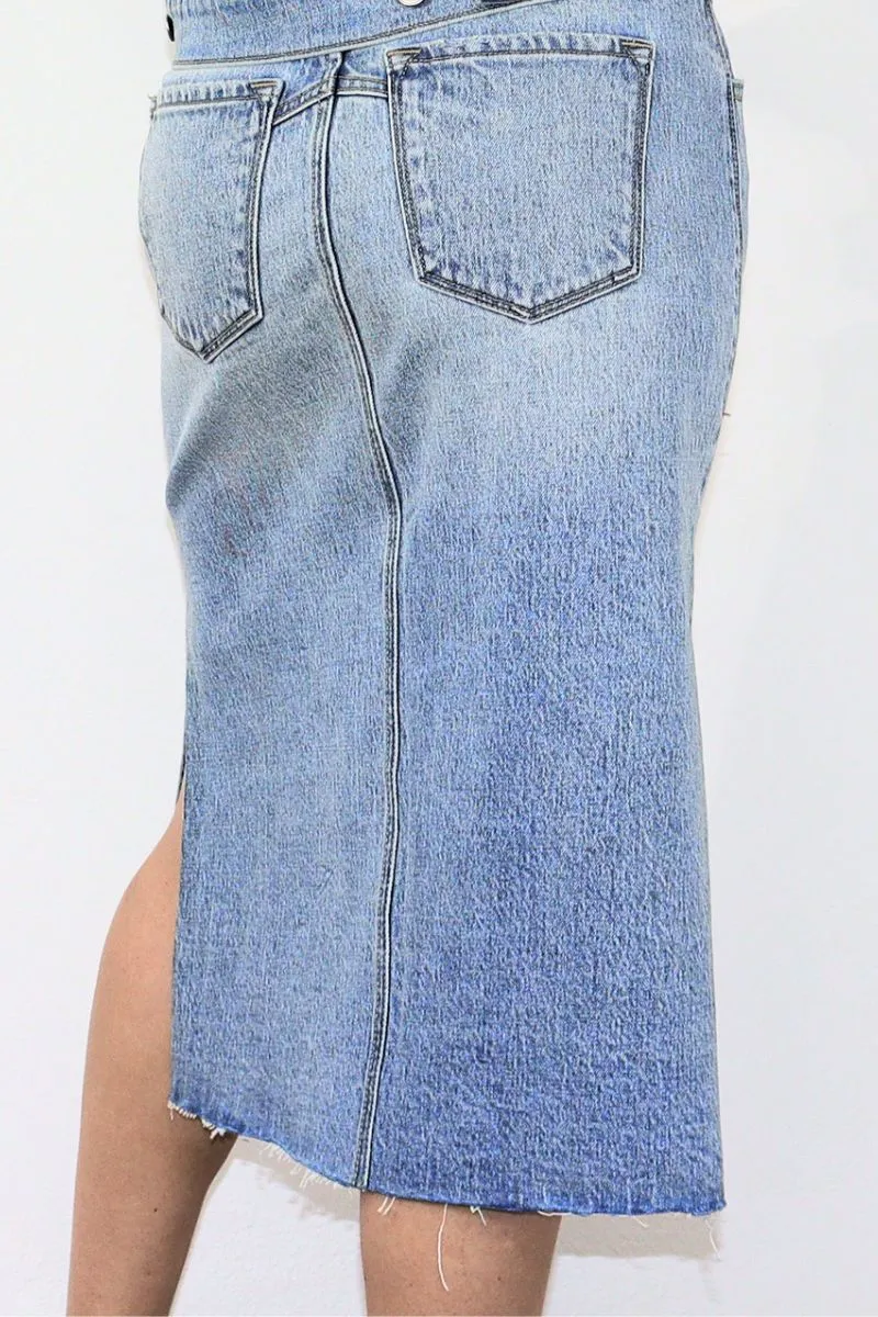 Stretch Slit Detail Denim Midi Skirt