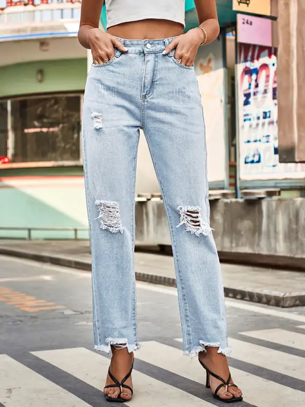 Denim Ripped Trousers Pants