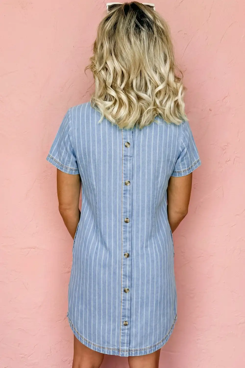 Sky Stripe Buttoned Back T-shirt Denim Mini Dress