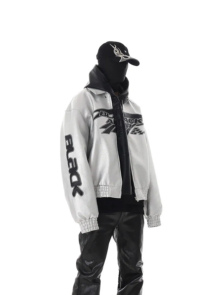 BLACK AIR Racer Cropped Leather Jacket