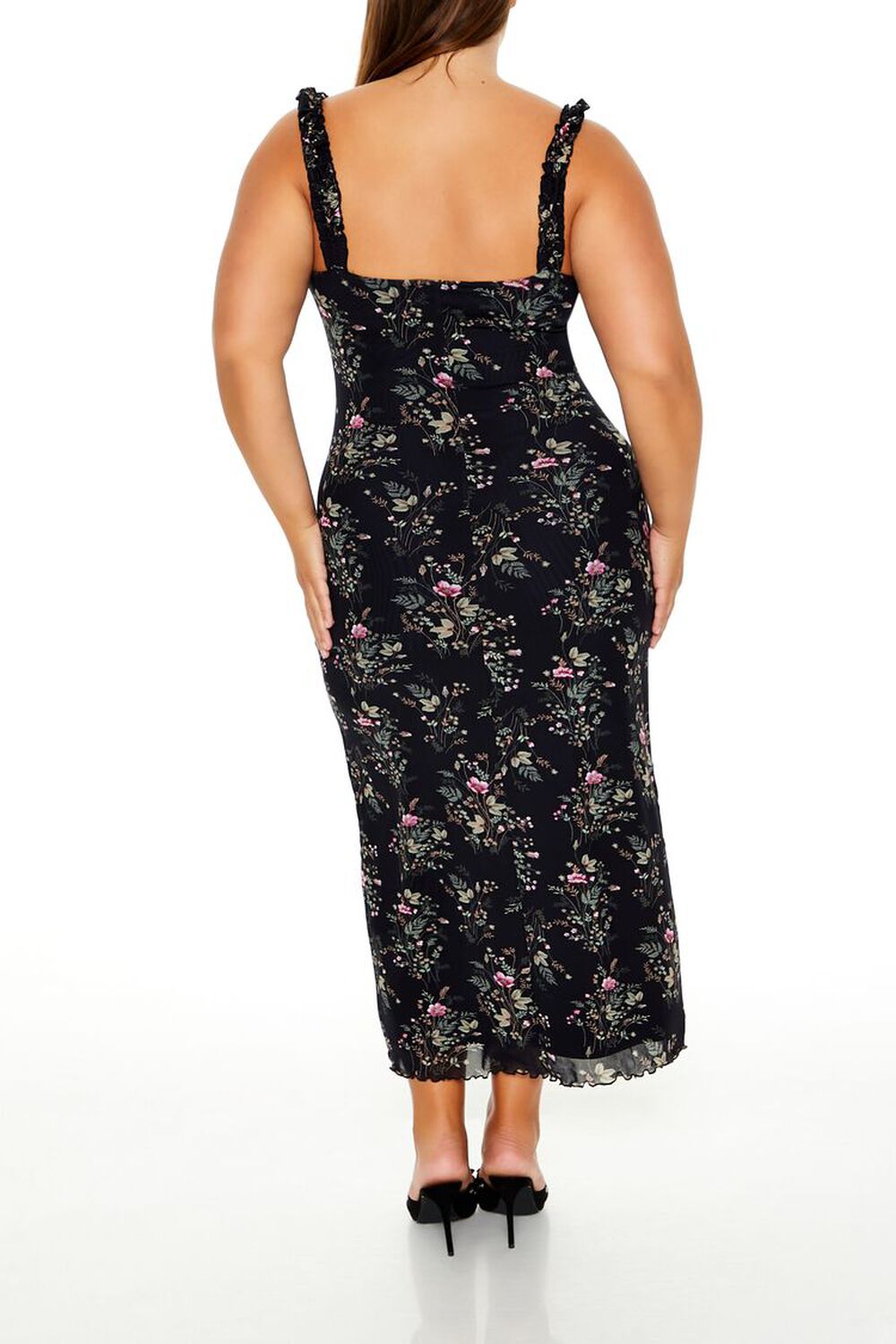 Plus Size Mesh Floral Maxi Dress