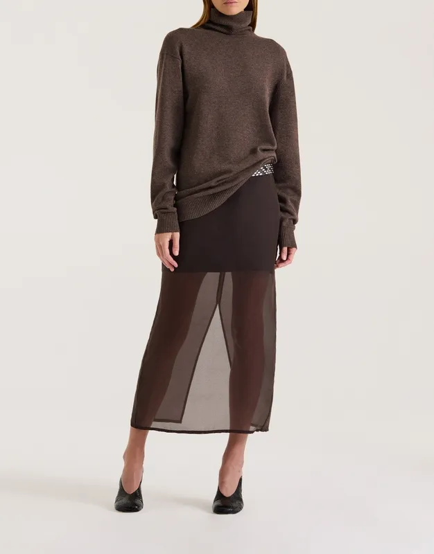 Truffle Sheer Organza Midi Skirt
