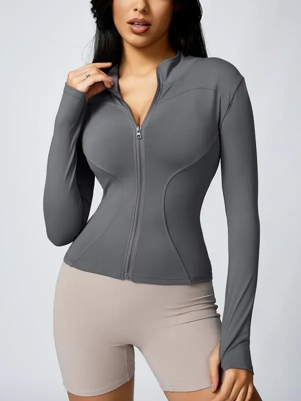 Women’s Zip Up Sports Jacket – Tight Long Sleeve Sports Top for Spring Indoor & Outdoor Workouts
