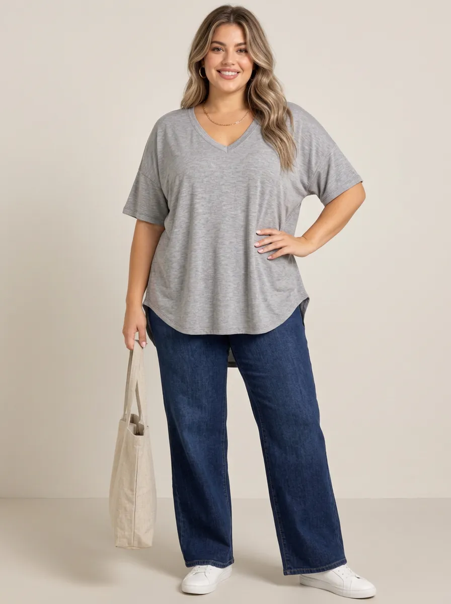 Relaxed Everyday Plus Size V Neck Relaxed Fit Women's Plus Size V Neck Relaxed T Shirt
