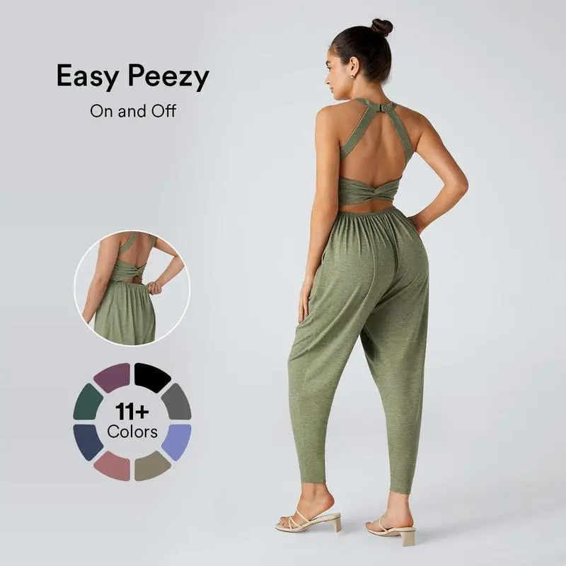 Backless Twisted U Neck Side Pocket Harem Casual Jumpsuit – Easy Peezy Edition 🔥 Limited-Time Offer — 50% OFF Today Only!