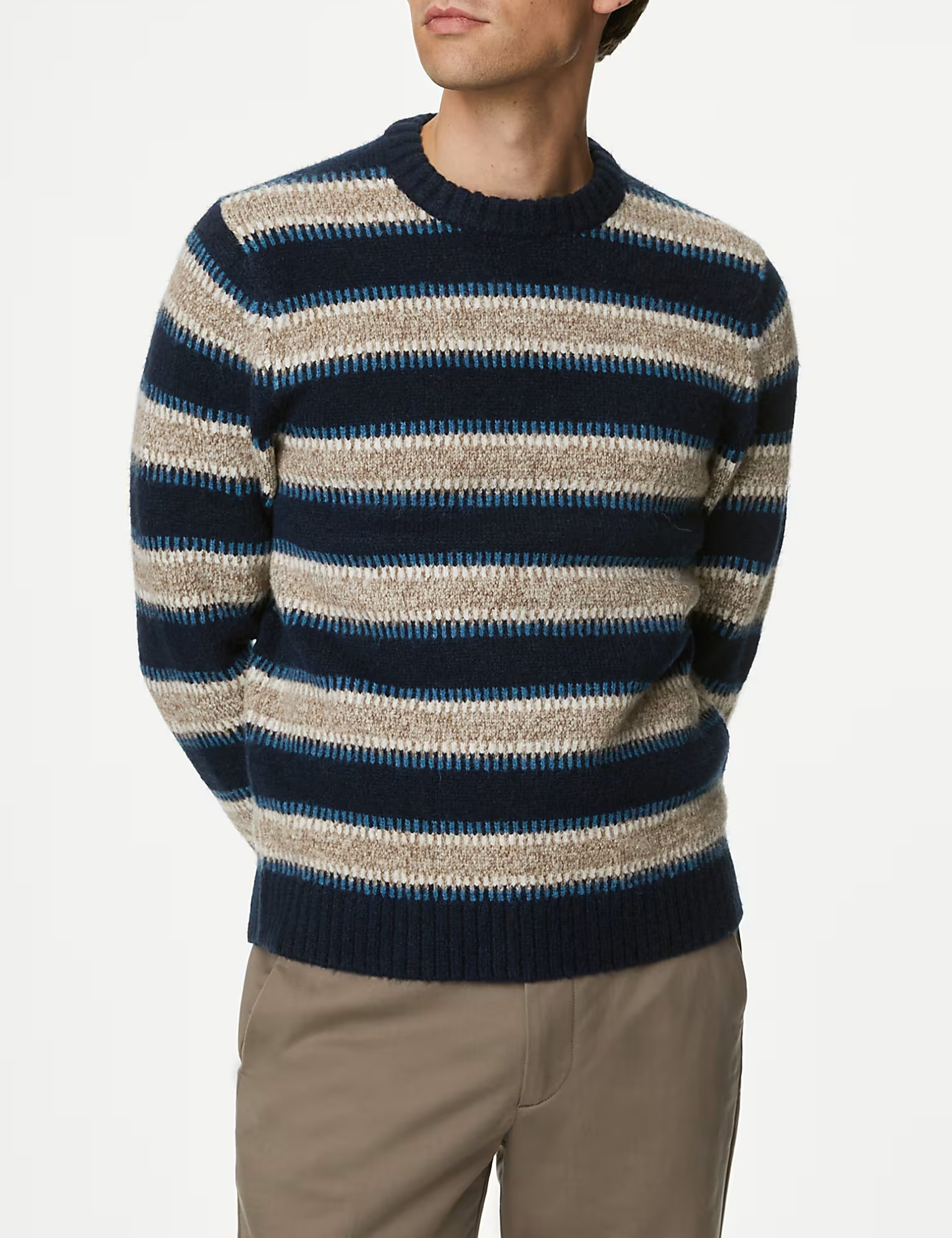 Blue Beige Striped Crew Neck Jumper