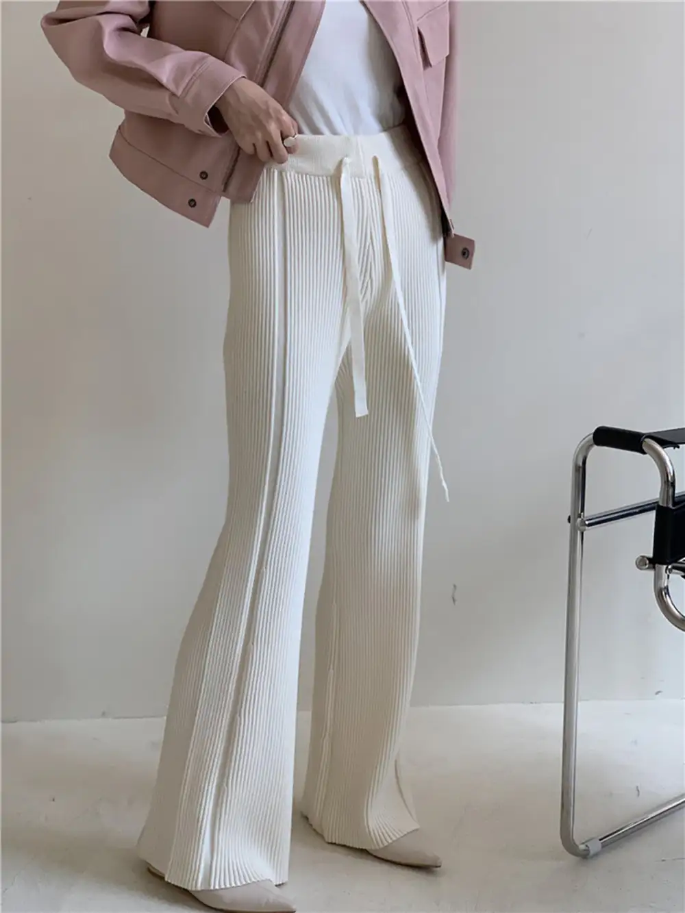 Effortlessly Drawstring Ribbed Wide Leg Pants